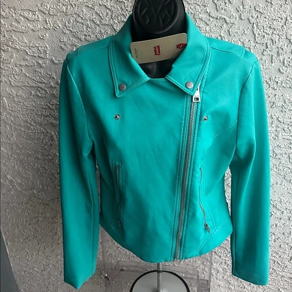 Levi's Moto Turquoise Leather Jacket-size Small, used once with a tag - Picture 13 of 16